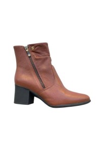 Bota Feminina Bottero 346913 Couro Conhaque  Cano Baixo com Salto Bloco - Conhaque