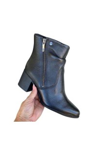 Bota Feminina Bottero 346913 Couro Preto  Cano Baixo com Salto Bloco - Preto