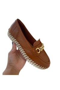 Mocassim 369503 Couro Caramelo com Detalhe de Corrente - Caramelo