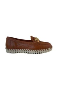 Mocassim 369503 Couro Caramelo com Detalhe de Corrente - Caramelo
