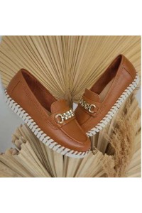 Mocassim 369503 Couro Caramelo com Detalhe de Corrente - Caramelo