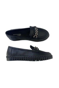 Mocassim 369503 Couro Preto com Detalhe de Corrente - Preto