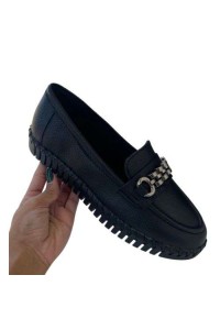 Mocassim 369503 Couro Preto com Detalhe de Corrente - Preto