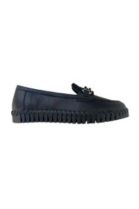 Mocassim 369503 Couro Preto com Detalhe de Corrente - Preto