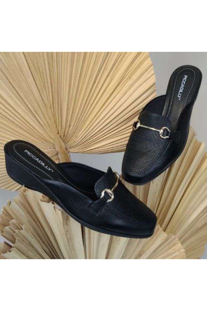 Mule Piccadilly 143237 Preto com Salto Anabela - Preto