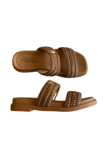 Sandália 7202.103 Modare Camel Rasteira Tira Trançada Palha - Camel