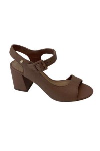 Sandália Bottero 372008 Nude em Couro com Salto Bloco e Lateral Fechada - Nude