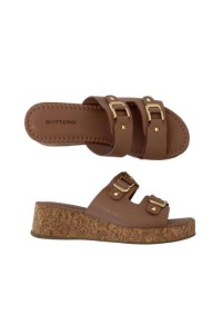 Sandália Bottero 373923 Nude em Couro com Salto Anabela de Rolha e Duas Fivelas - Nude