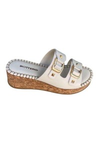 Sandália Bottero 373923 Off White em Couro com Salto Anabela de Rolha e Duas Fivelas - Off white