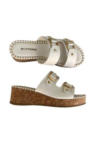 Sandália Bottero 373923 Off White em Couro com Salto Anabela de Rolha e Duas Fivelas - Off white