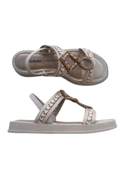 Sandália Dakota Y7971 Off White com Aplique Bronze - Off white