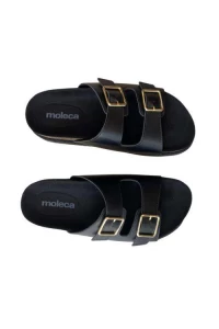 Sandália Moleca 5500.105  Preta, Duas Tiras com Fivela Dourada - Preto