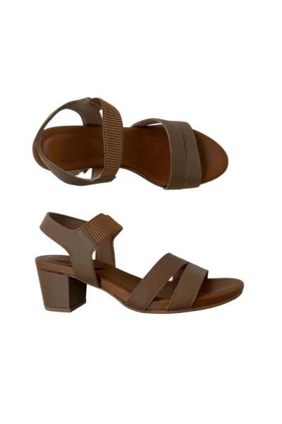 Sandália Salto Bloco Camel Couro Tressê Y8209010 - Camel