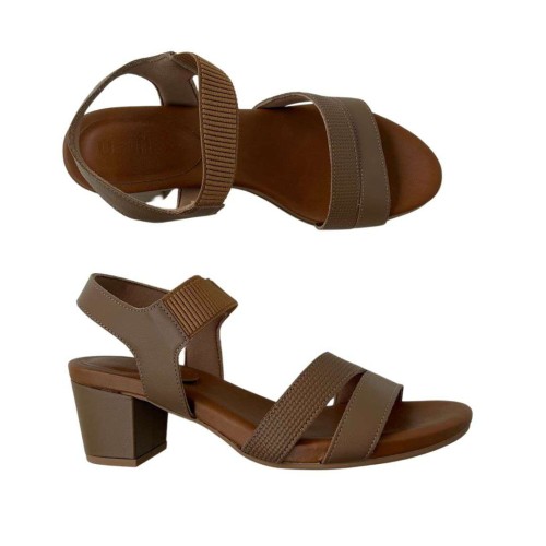 Sandália Salto Bloco Camel Couro Tressê Y8209010 - Camel