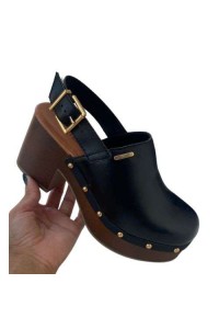 Tamanco Bottero 371303 Preto com Fivela e Salto Anabela - Preto