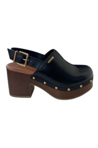 Tamanco Bottero 371303 Preto com Fivela e Salto Anabela - Preto