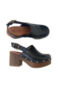 Tamanco Bottero 371303 Preto com Fivela e Salto Anabela - Preto