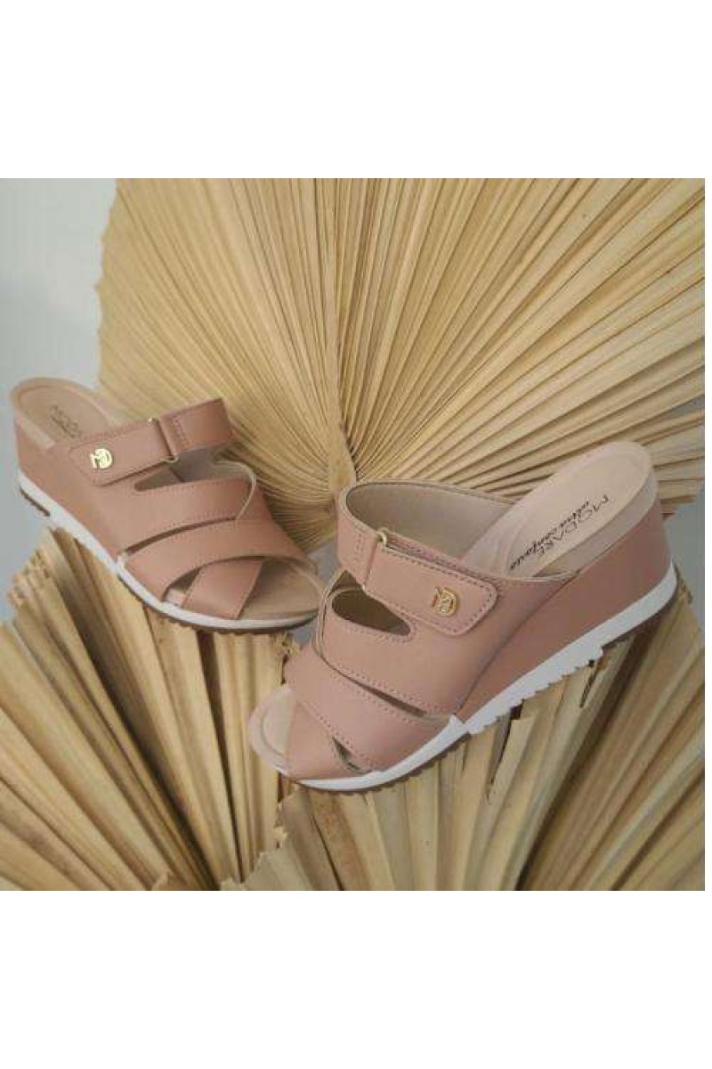 Tamanco Modare 7123.158 Nude Anabela Ultraconforto com Tiras - Nude