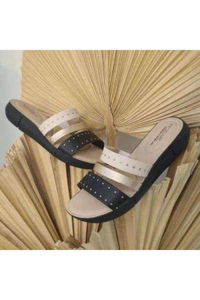 Tamanco Modare 7199.106 Preto/Creme/Dourado com Listras - Preto