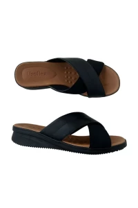 Tamanco Plataforma Couro Preto Tira Cruzada AE2028001 - Preto
