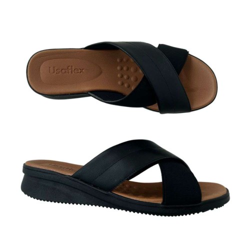 Tamanco Plataforma Couro Preto Tira Cruzada AE2028001 - Preto