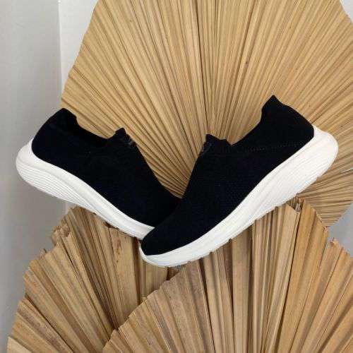 Tênis E0428 Preto Tipo Meia Calce Fácil - Preto