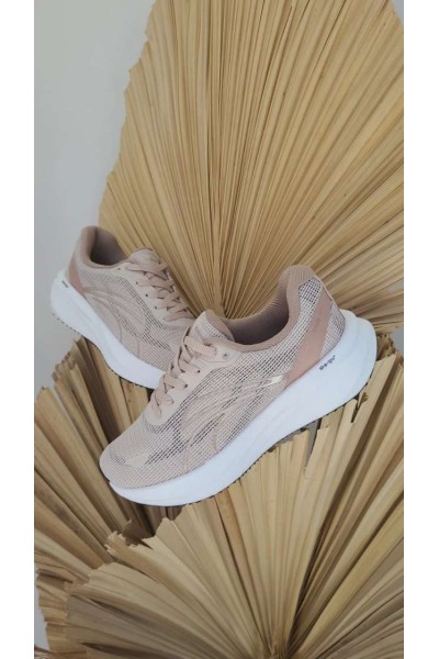 Tênis Kolosh E0602 SportStyle de Tela Porcelana/Capuccino/Champagne com Solado E-TPU - Nude