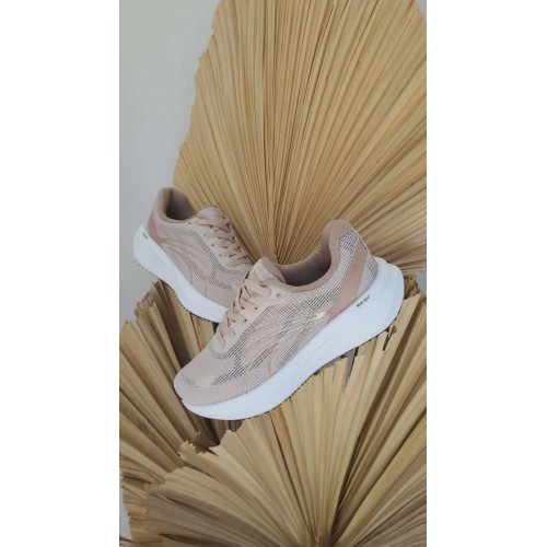 Tênis Kolosh E0602 SportStyle de Tela Porcelana/Capuccino/Champagne com Solado E-TPU - Nude