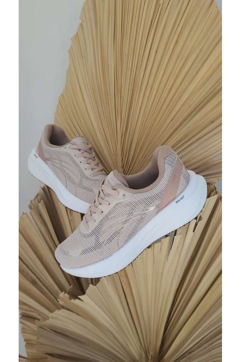 Tênis Kolosh E0602 SportStyle de Tela Porcelana/Capuccino/Champagne com Solado E-TPU - Nude