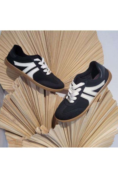 Tênis Moleca 5605.472 Preto com Listras Brancas na Lateral - Preto